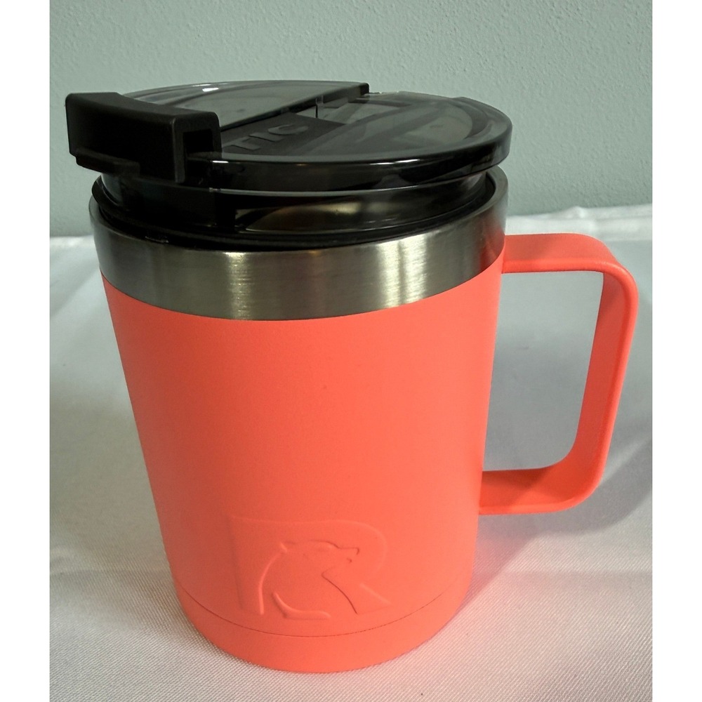 RTIC Travel Mug Coffee Cup 12oz Coral Insulated Stainless Steel Lid Hot/Cold